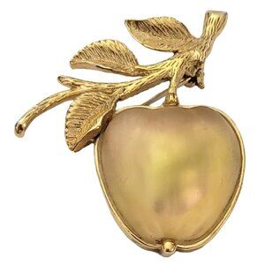 Sarah Coventry Golden Frosted Glass Apple Stone Brooch, Signed K320